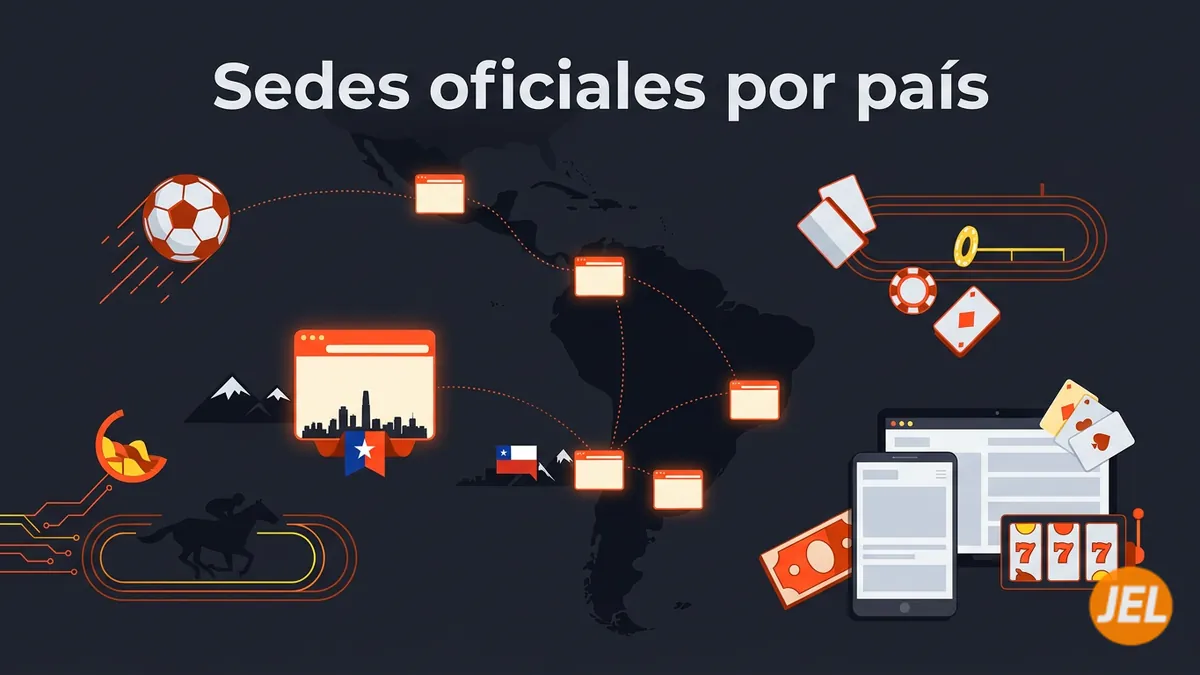 Mapa de sedes oficiales de la marca JuegaEnLinea por país, con Chile destacado